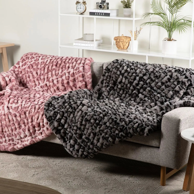 Clouded Leopard Blankets in Silver and Rosewater Pink